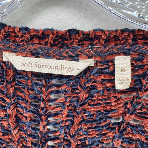 Soft Surroundings Women’s M Open Knit Pullover Sweater Rust Navy Textured Boho - Picture 2 of 7